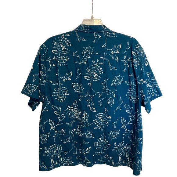 Lucky Brand Club Collar Shirt Womens XXL Teal Blue Tropical Floral Linen Top - Picture 3 of 7
